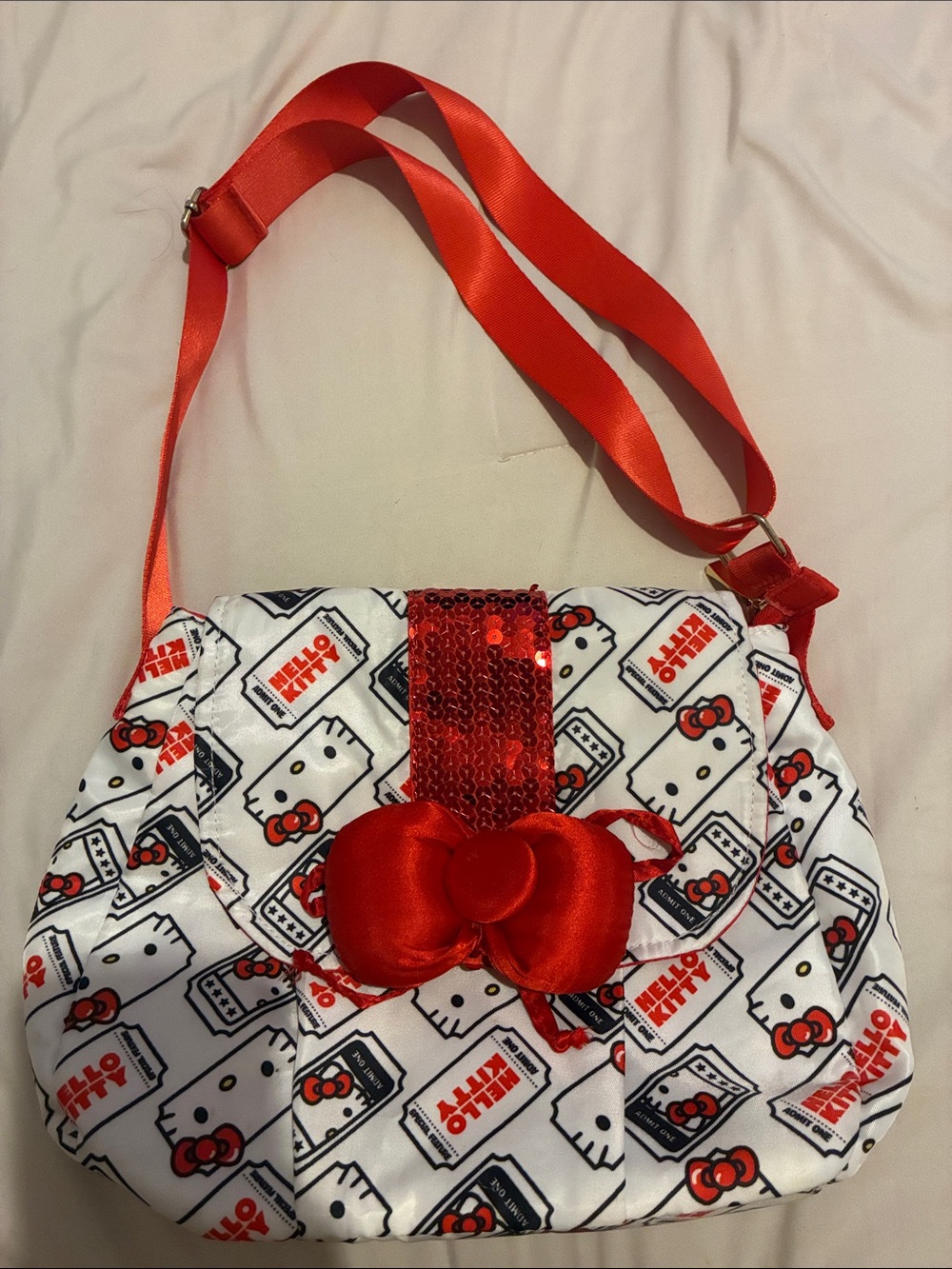 Hello Kitty White and Red Sequin Bow Crossbody Bag